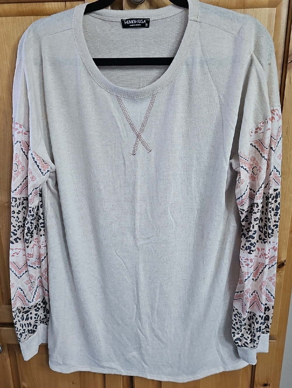 HEIMISH USA Cream Pullover with Patterned Pink & Black Sleeve Panels